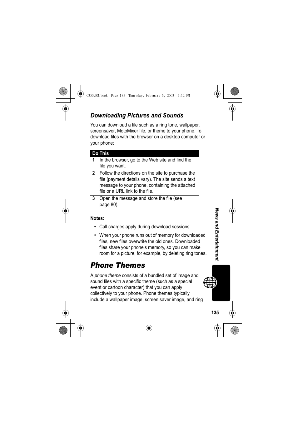 Phone themes, Downloading pictures and sounds | Jabra C350 User Manual | Page 135 / 173