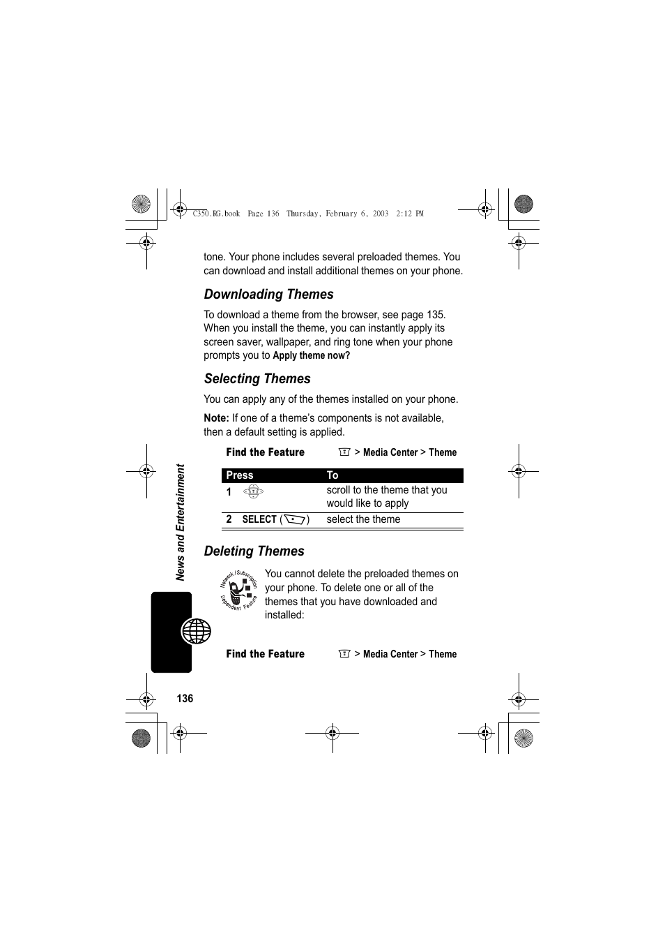 Downloading themes, Selecting themes, Deleting themes | Jabra C350 User Manual | Page 136 / 173