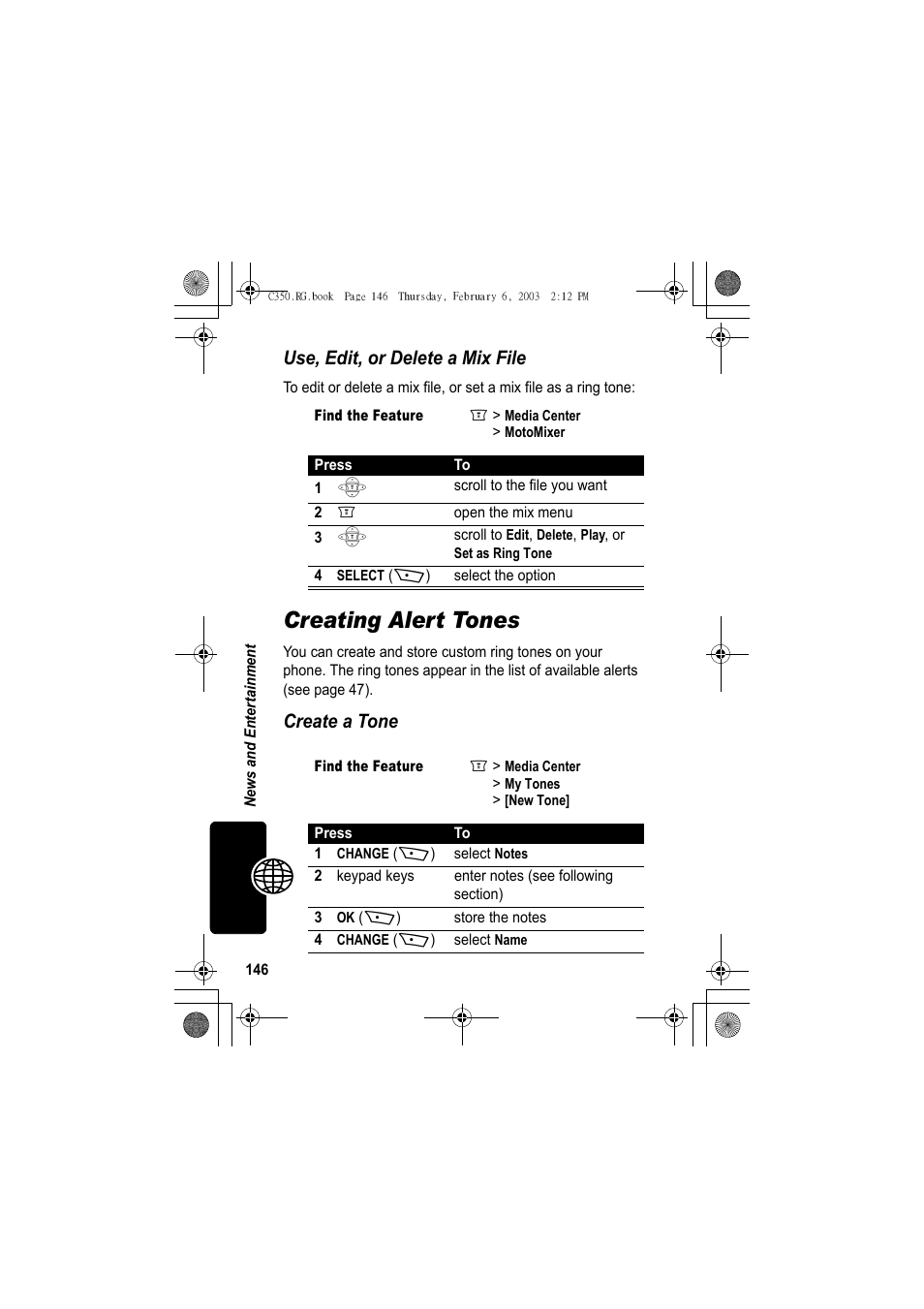 Creating alert tones, Use, edit, or delete a mix file, Create a tone | Jabra C350 User Manual | Page 146 / 173