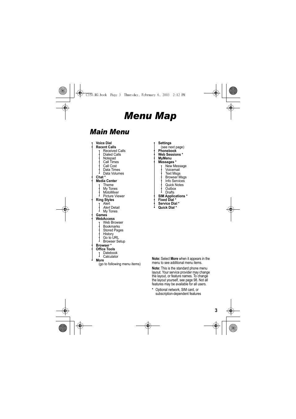 Menu map, Main menu | Jabra C350 User Manual | Page 3 / 173