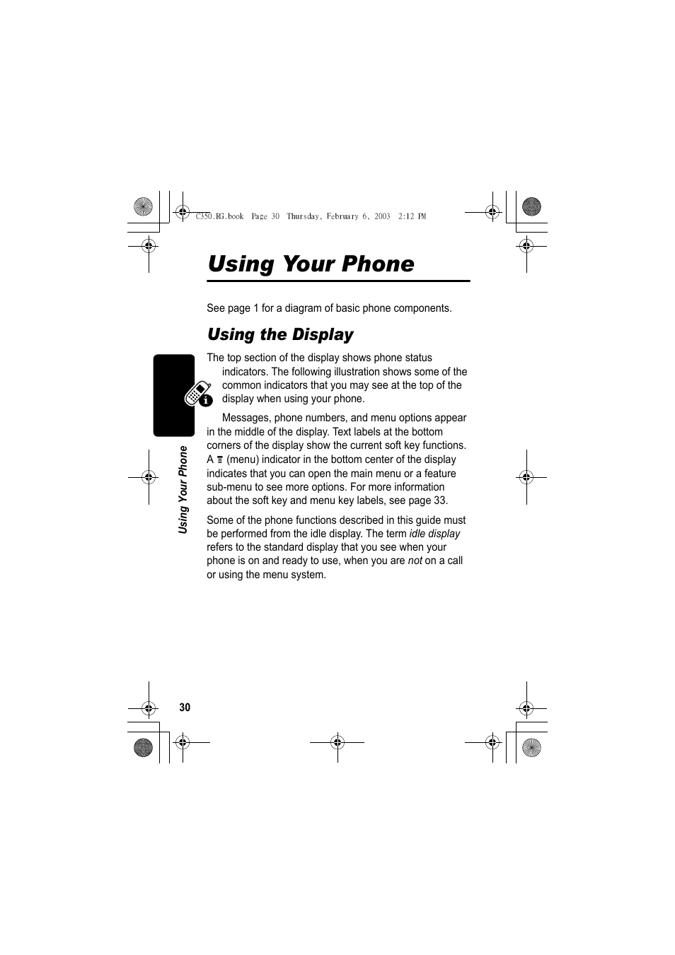 Using your phone, Using the display | Jabra C350 User Manual | Page 30 / 173