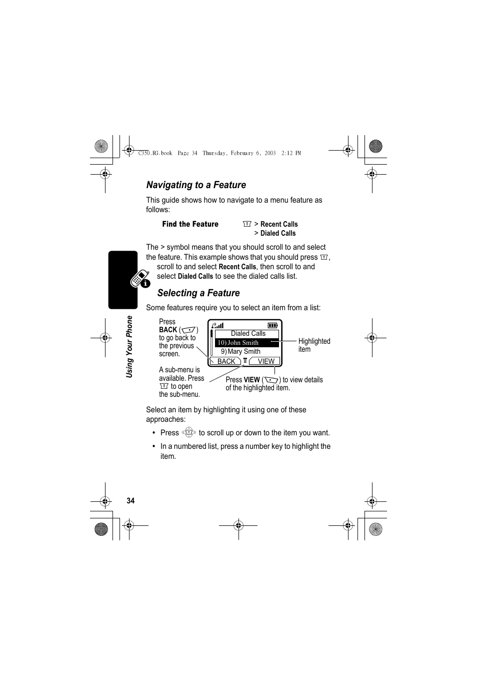 Navigating to a feature, Selecting a feature | Jabra C350 User Manual | Page 34 / 173