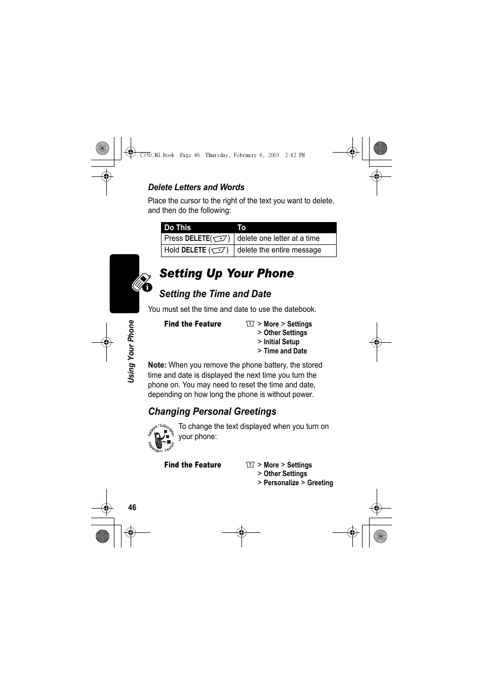 Setting up your phone, Setting the time and date, Changing personal greetings | Jabra C350 User Manual | Page 46 / 173