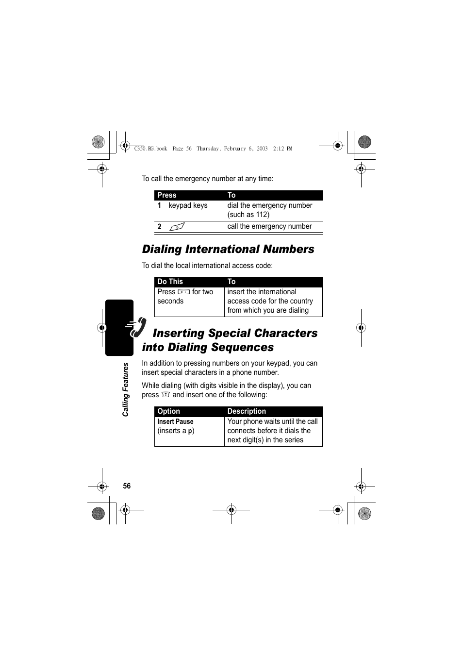 Dialing international numbers | Jabra C350 User Manual | Page 56 / 173