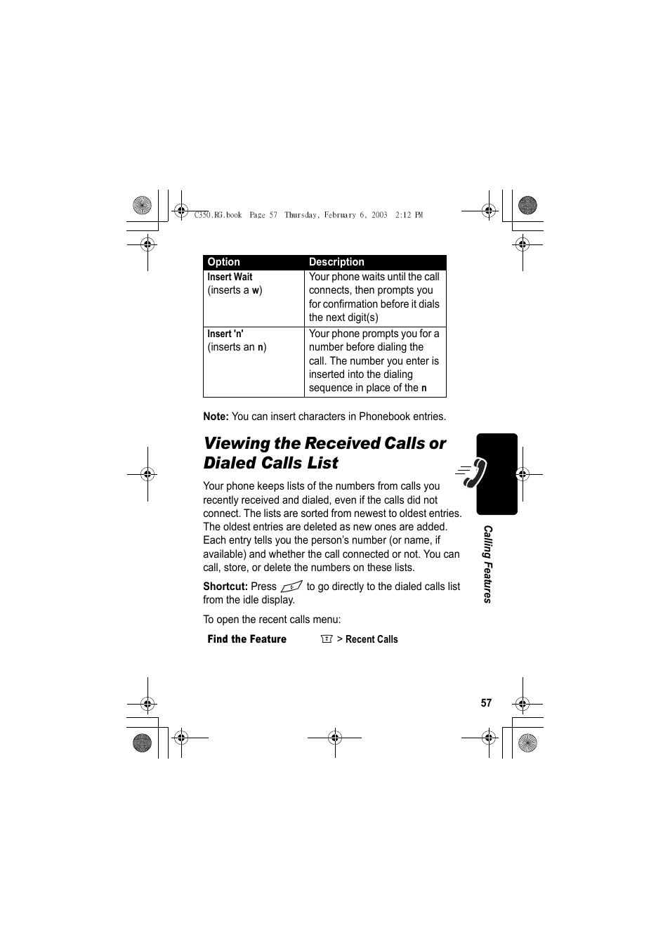 Viewing the received calls or dialed calls list | Jabra C350 User Manual | Page 57 / 173