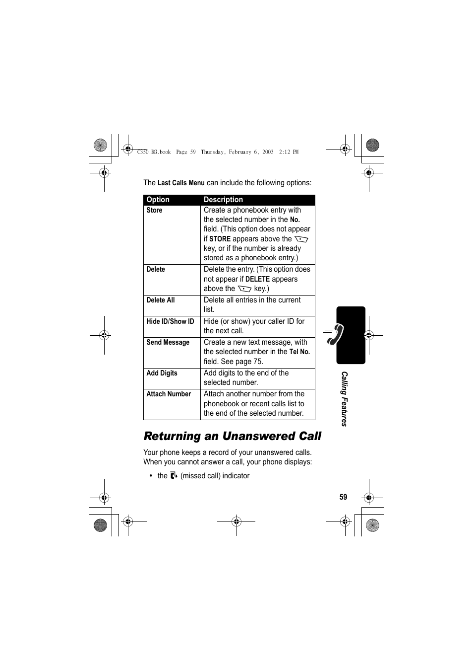 Returning an unanswered call | Jabra C350 User Manual | Page 59 / 173