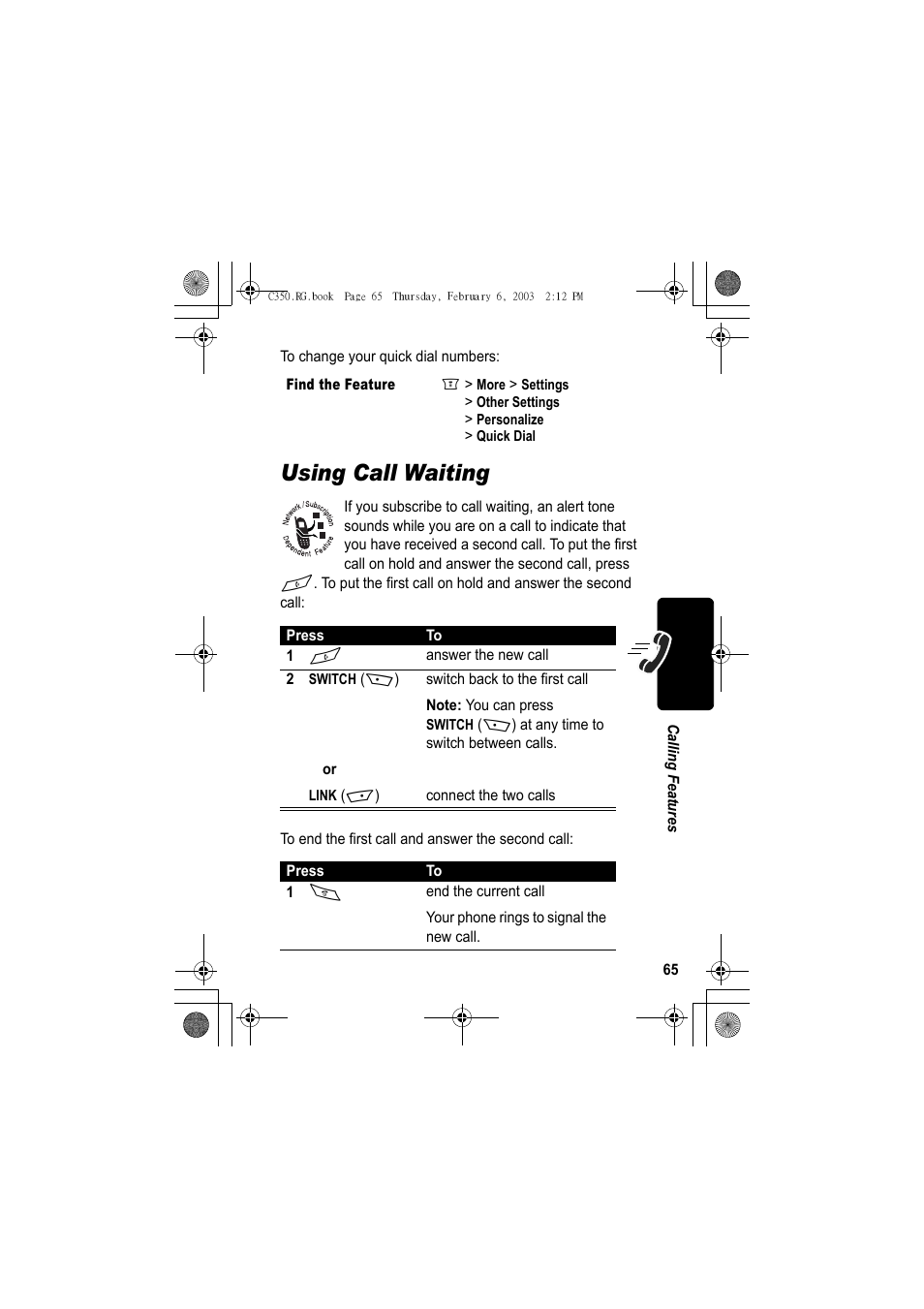 Using call waiting | Jabra C350 User Manual | Page 65 / 173