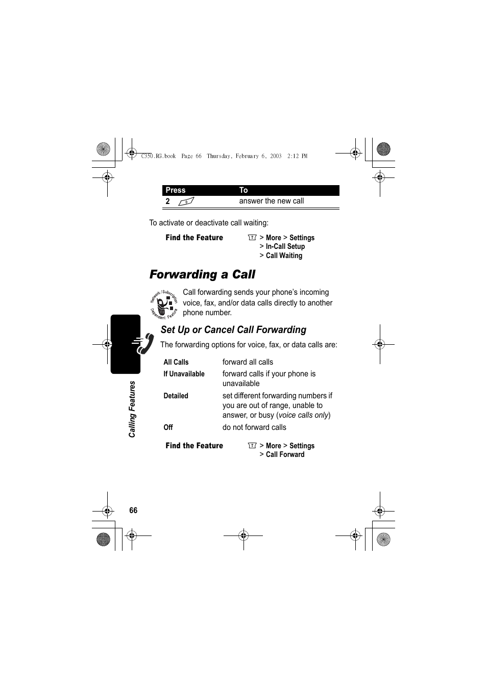 Forwarding a call, Set up or cancel call forwarding | Jabra C350 User Manual | Page 66 / 173