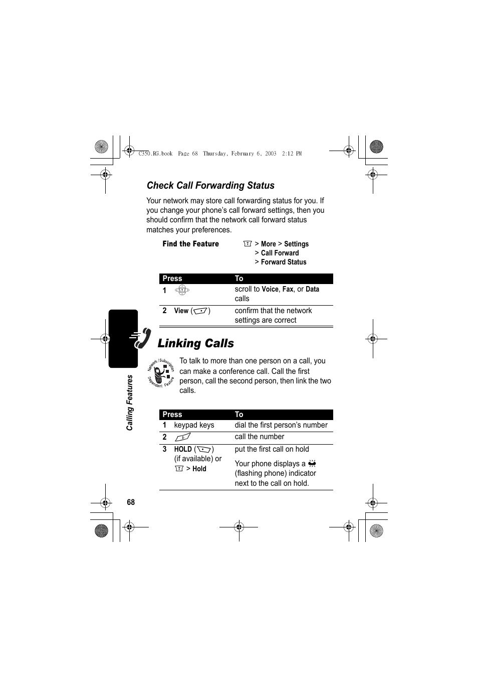 Linking calls, Check call forwarding status | Jabra C350 User Manual | Page 68 / 173