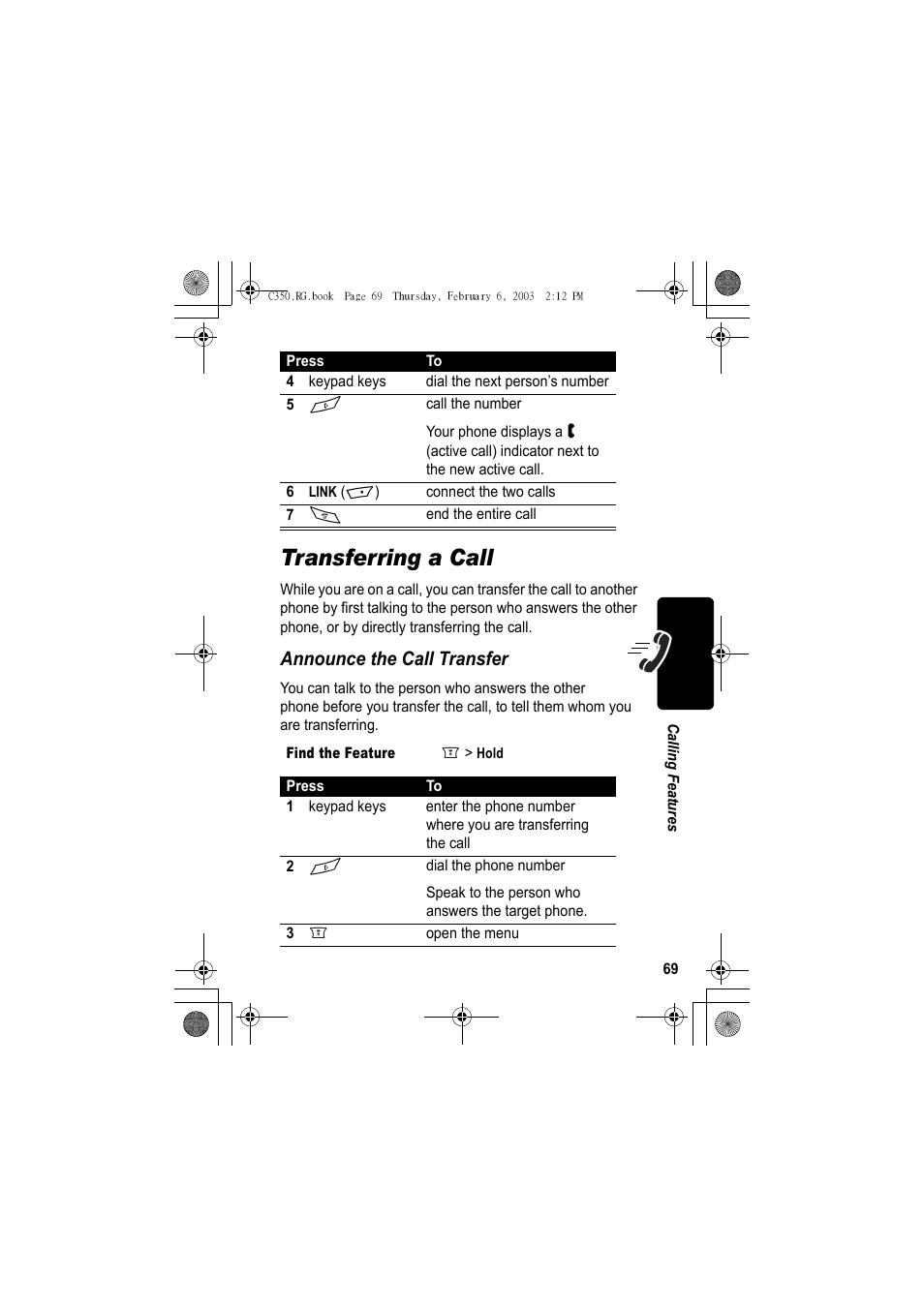Transferring a call, Announce the call transfer | Jabra C350 User Manual | Page 69 / 173