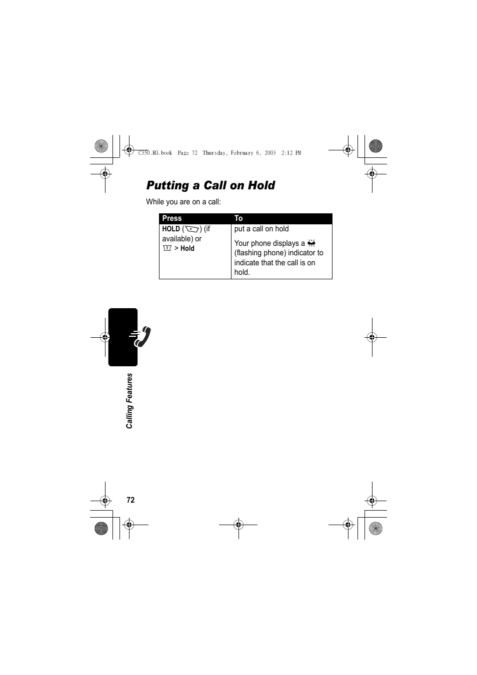 Putting a call on hold | Jabra C350 User Manual | Page 72 / 173