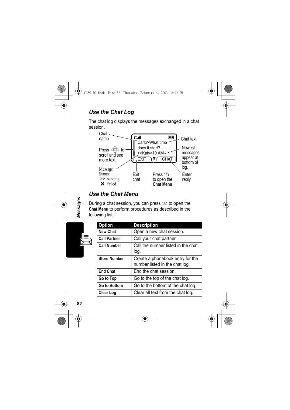 Use the chat log, Use the chat menu | Jabra C350 User Manual | Page 82 / 173