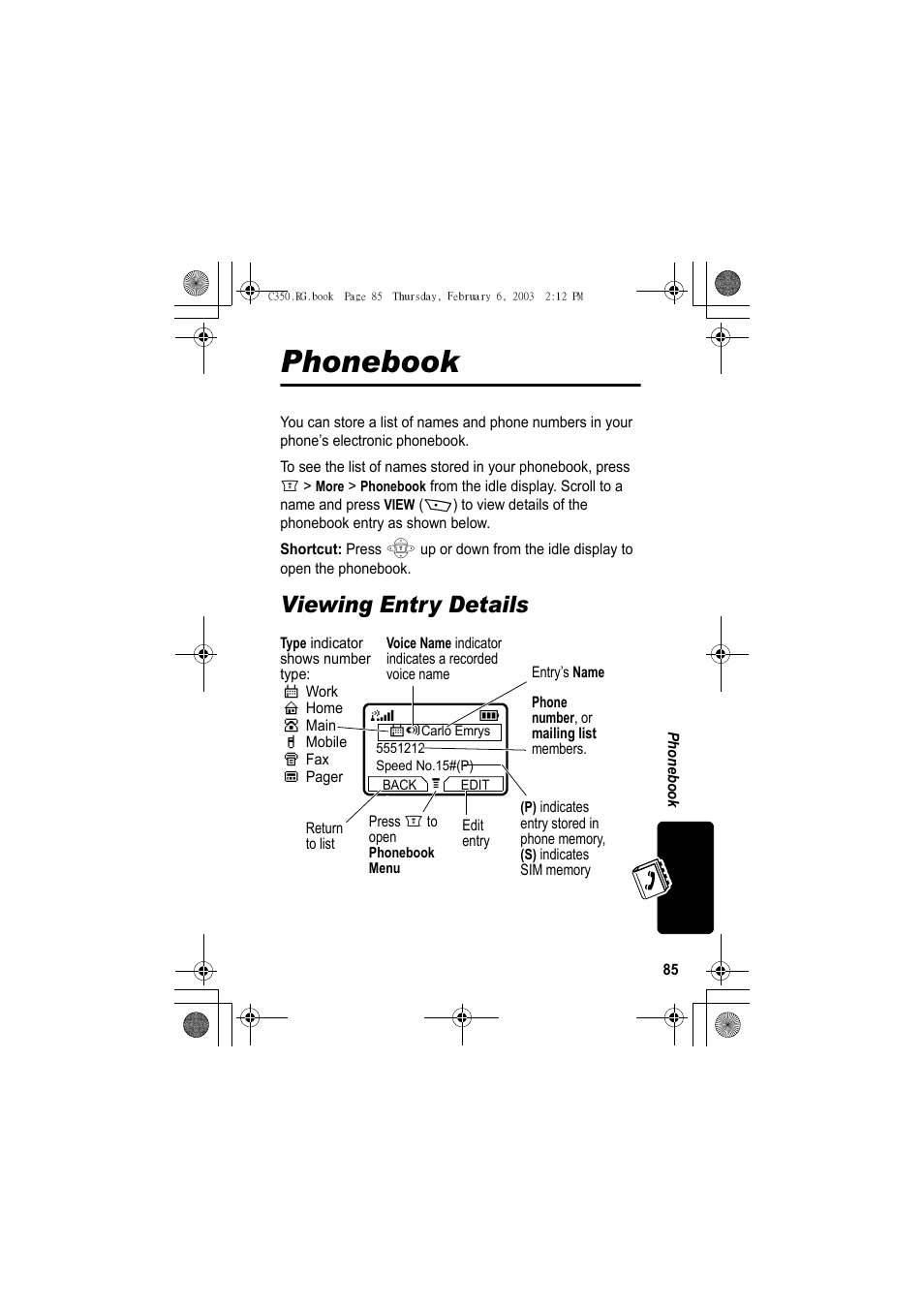 Phonebook, Viewing entry details | Jabra C350 User Manual | Page 85 / 173
