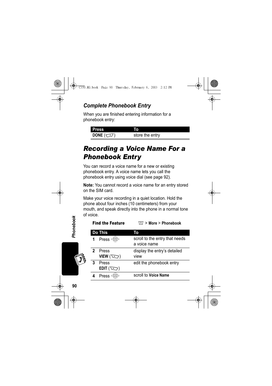 Recording a voice name for a phonebook entry, Complete phonebook entry | Jabra C350 User Manual | Page 90 / 173
