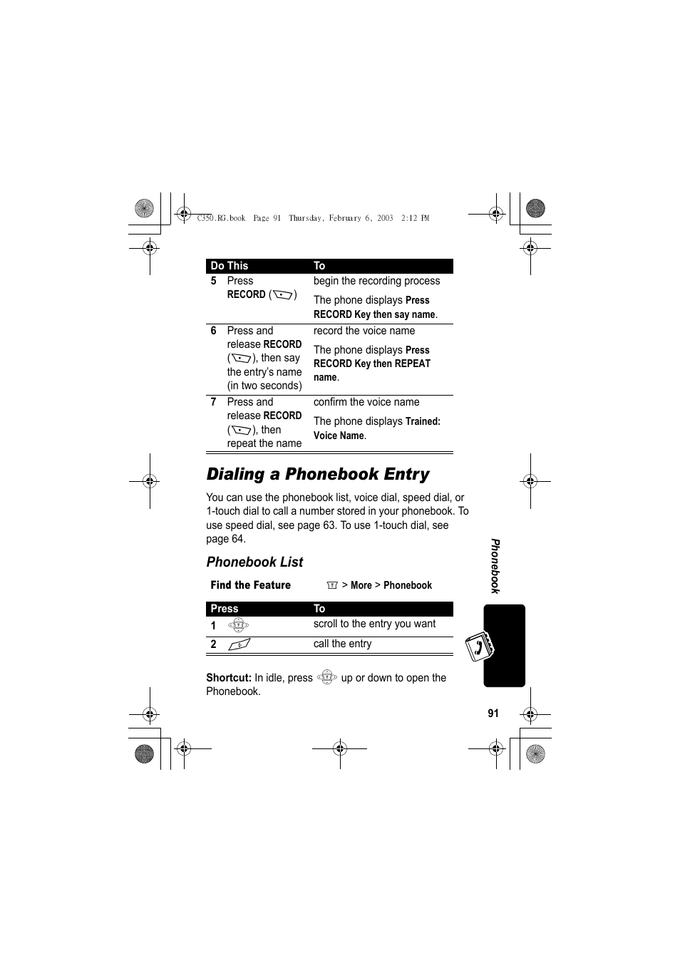 Dialing a phonebook entry, Phonebook list | Jabra C350 User Manual | Page 91 / 173