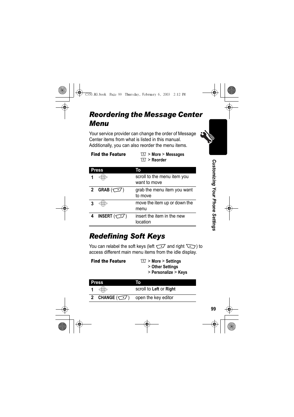Reordering the message center menu, Redefining soft keys | Jabra C350 User Manual | Page 99 / 173
