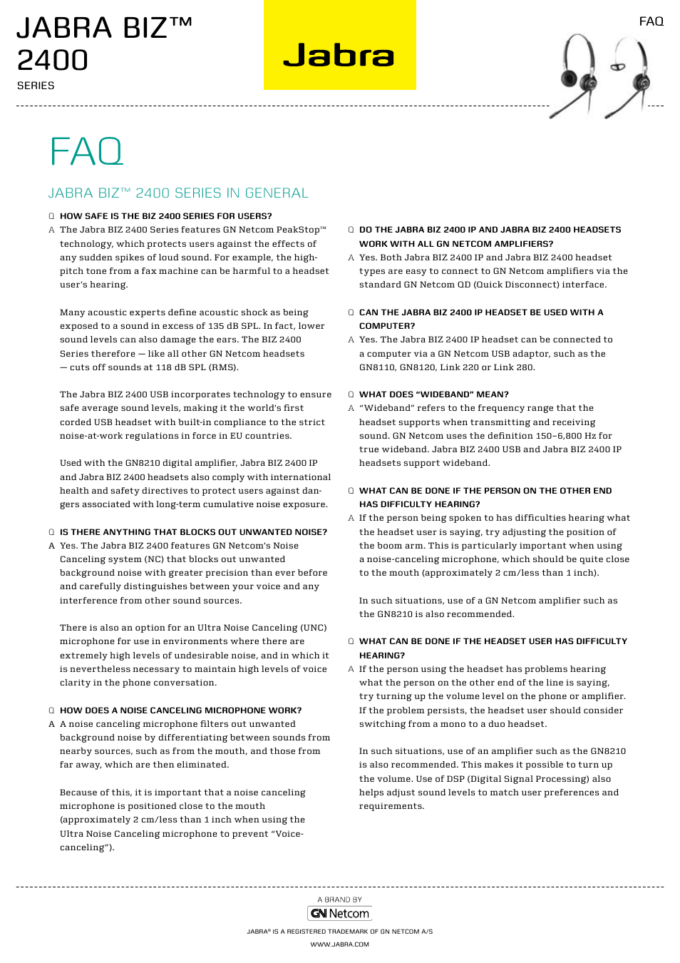Jabra BIZ 2400 Series User Manual | 2 pages