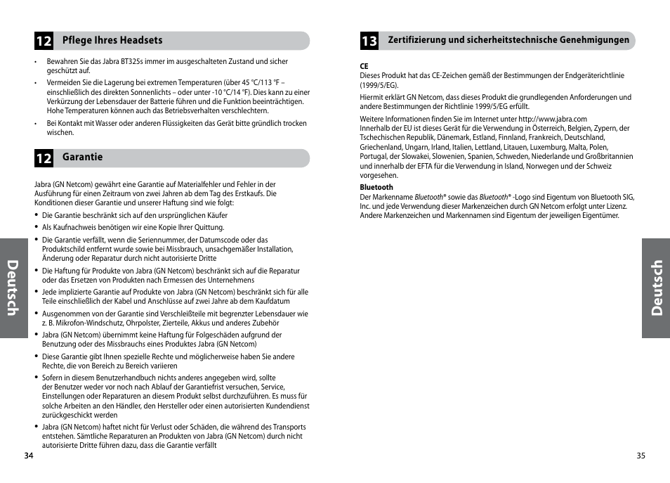 Deu ts ch | Jabra BT325s User Manual | Page 20 / 75