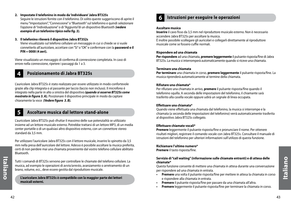 Ita lia no, It al ia no | Jabra BT325s User Manual | Page 24 / 75
