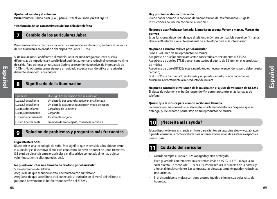 Es pa ño l | Jabra BT325s User Manual | Page 37 / 75
