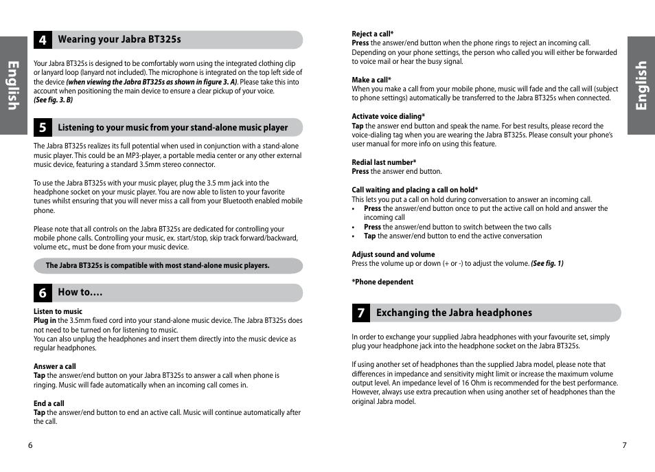 En gli sh, En gl is h | Jabra BT325s User Manual | Page 6 / 75