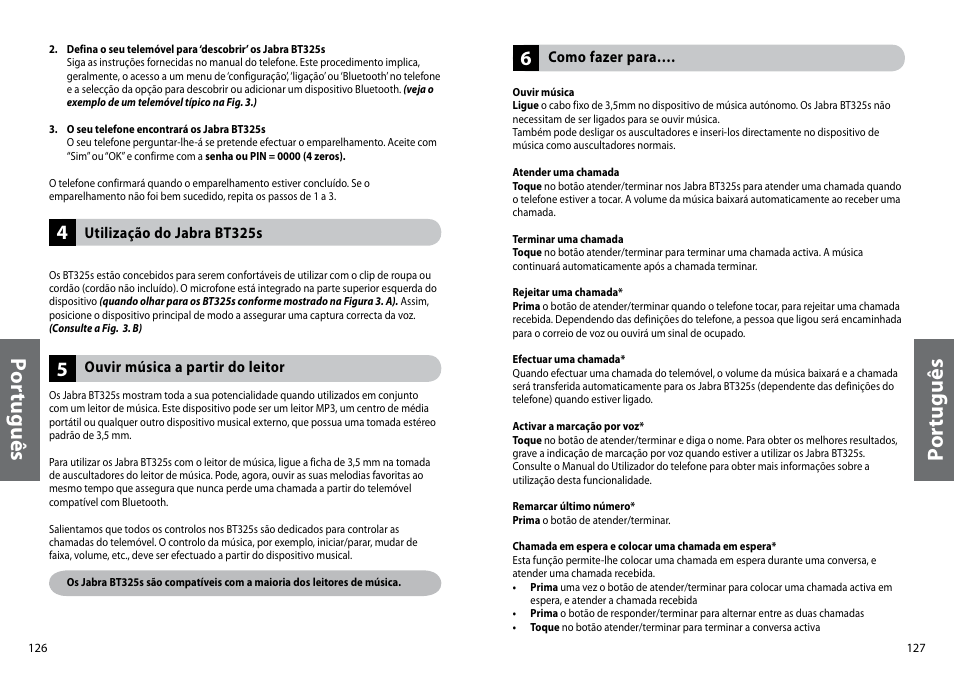 Po rtu gu ês, Po rt ug uê s | Jabra BT325s User Manual | Page 66 / 75