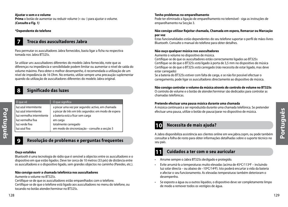 Po rtu gu ês, Po rt ug uê s | Jabra BT325s User Manual | Page 67 / 75