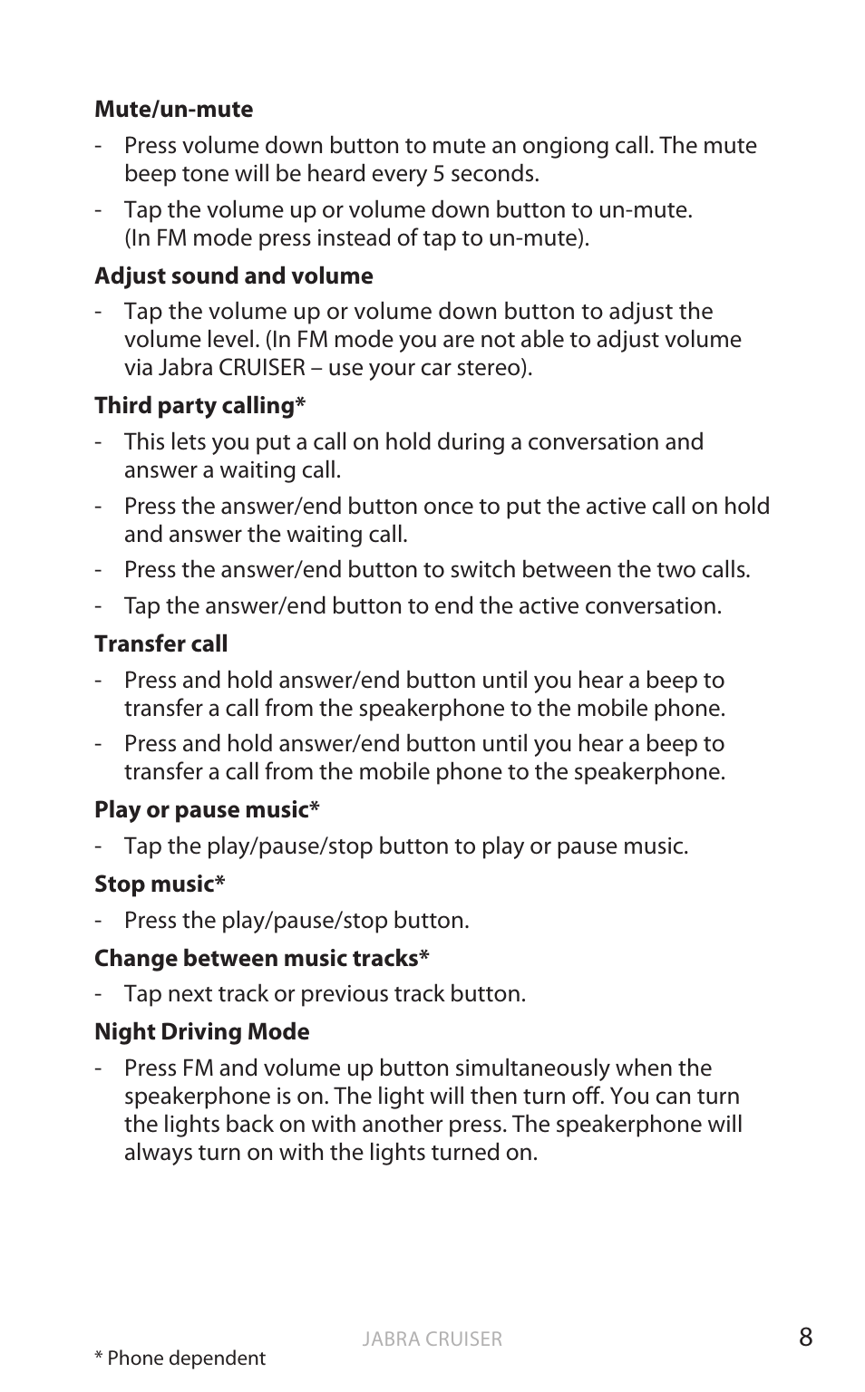 English | Jabra Cruiser User Manual | Page 11 / 491