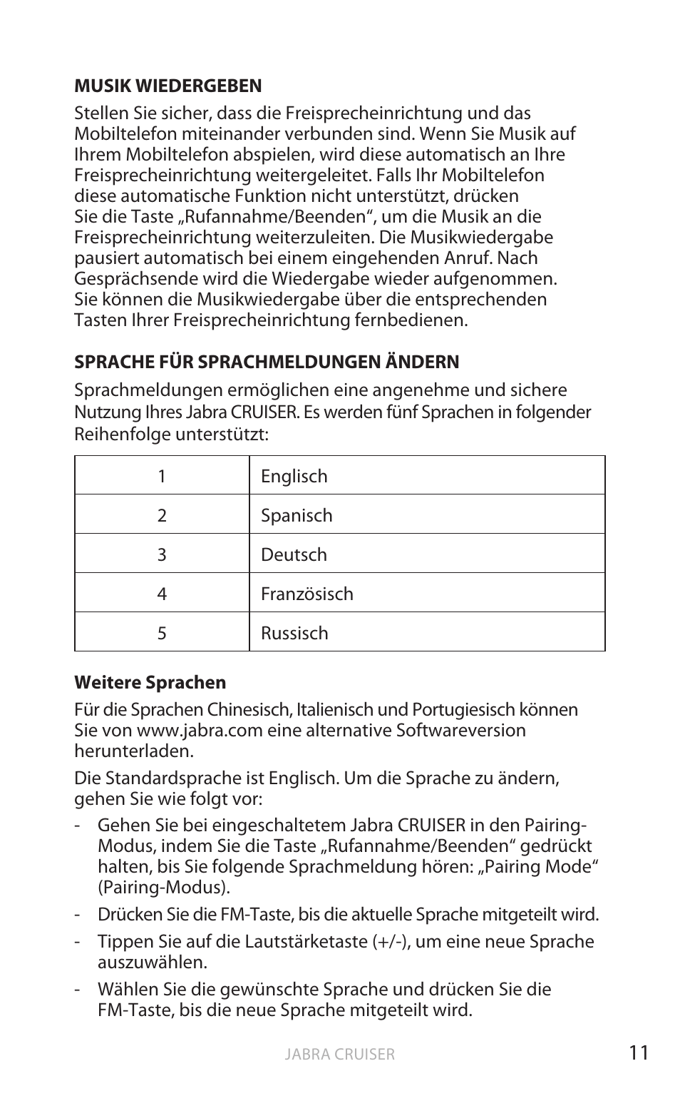 Deut sch | Jabra Cruiser User Manual | Page 110 / 491