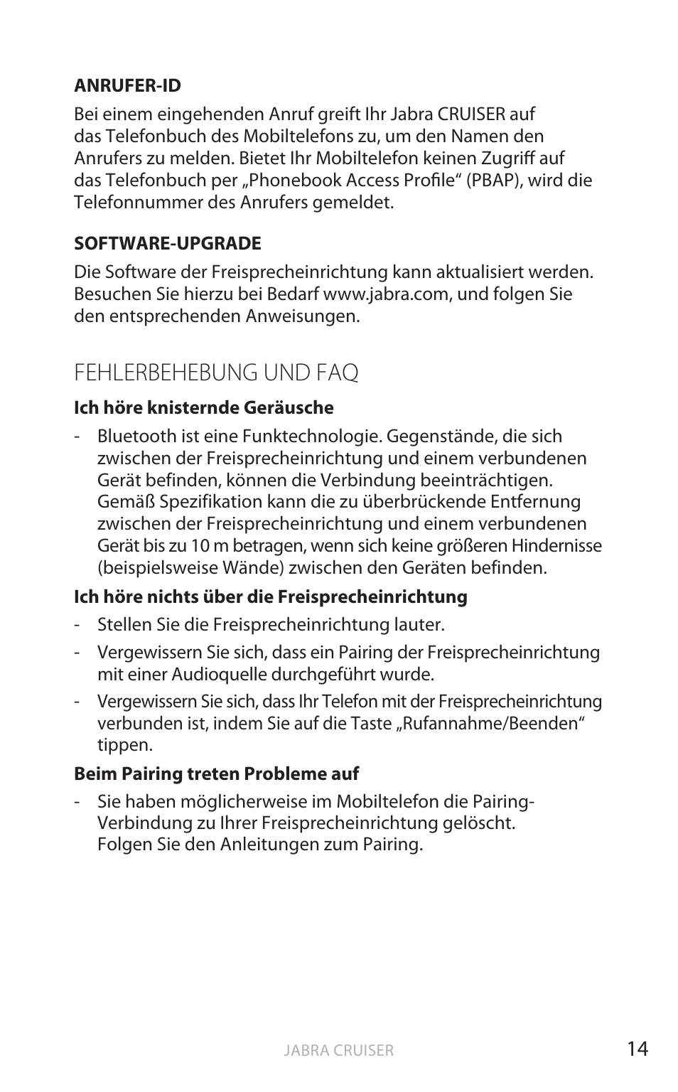 Fehlerbehebung und faq, Deut sch | Jabra Cruiser User Manual | Page 113 / 491