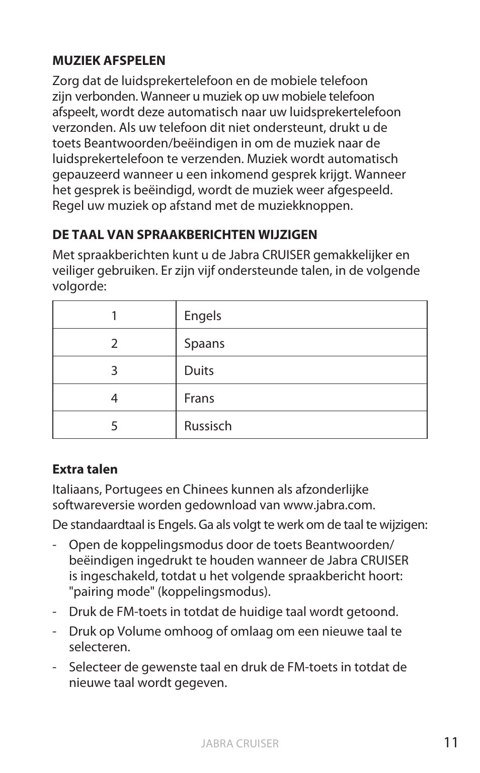 Nederl a n ds | Jabra Cruiser User Manual | Page 165 / 491