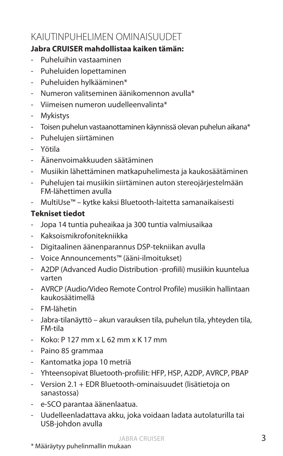 Kaiutinpuhelimen ominaisuudet, Engl anti | Jabra Cruiser User Manual | Page 174 / 491