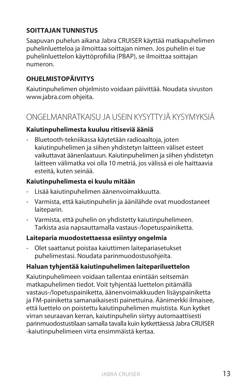 Ongelmanratkaisu ja usein kysyttyjä kysymyksiä, Engl anti | Jabra Cruiser User Manual | Page 184 / 491
