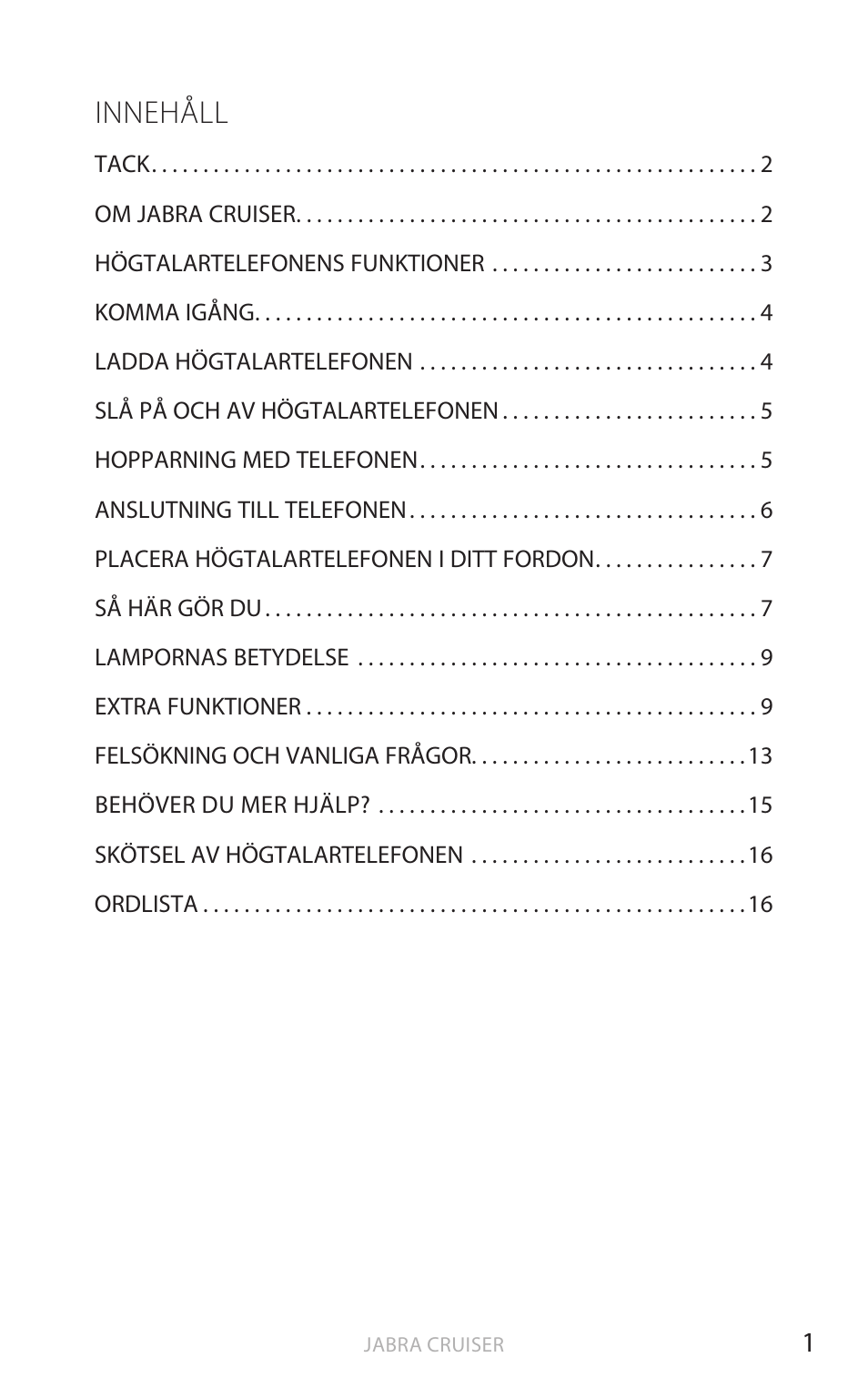Svenska (klicka här för bruksanvisning), Eng elsk a, Innehåll | Jabra Cruiser User Manual | Page 188 / 491