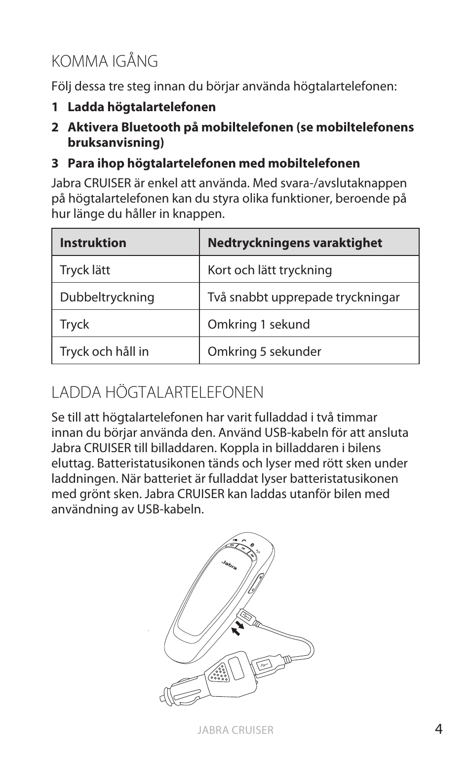 Komma igång, Ladda högtalartelefonen, Eng elsk a | Jabra Cruiser User Manual | Page 191 / 491