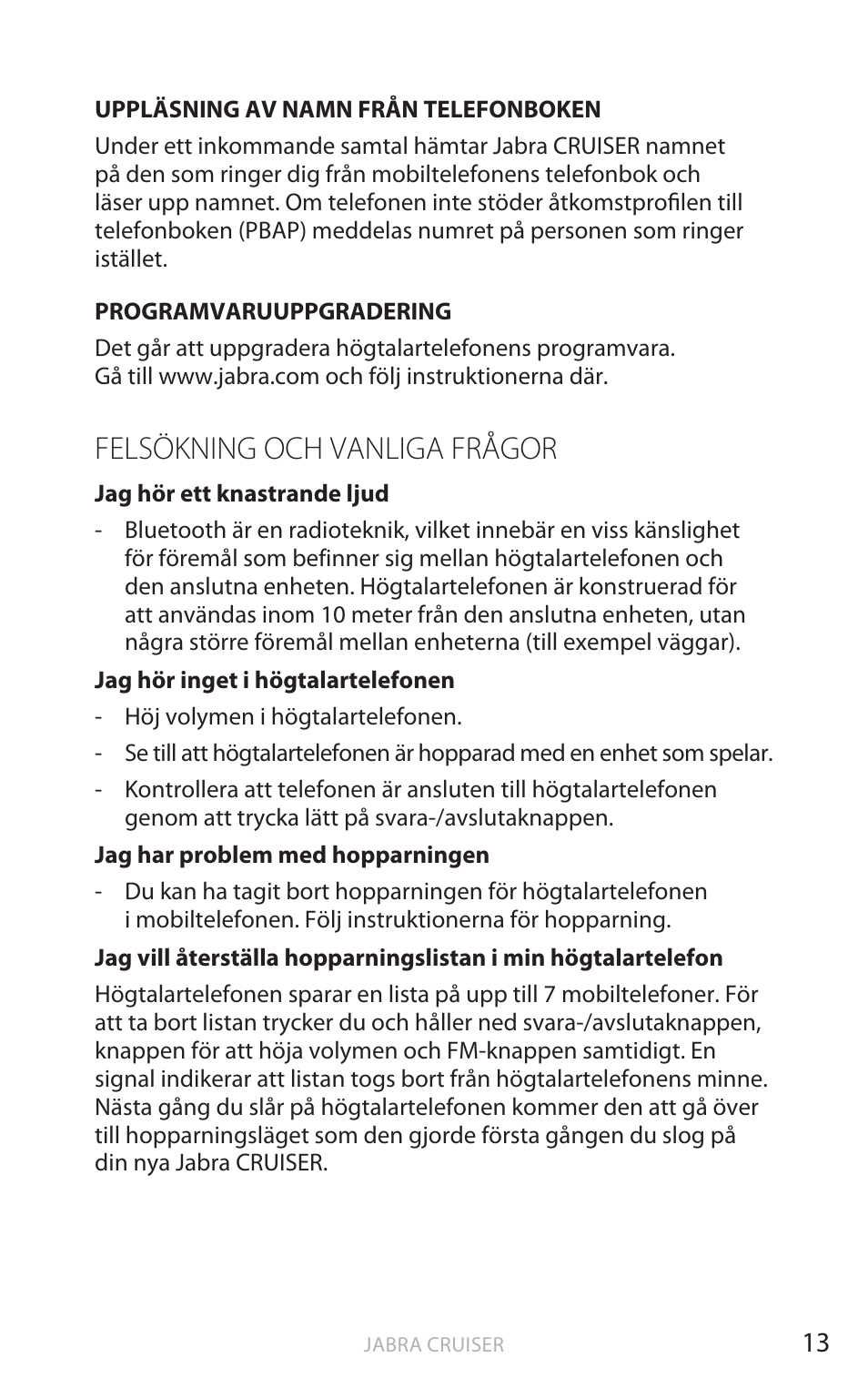 Felsökning och vanliga frågor, Eng elsk a | Jabra Cruiser User Manual | Page 200 / 491