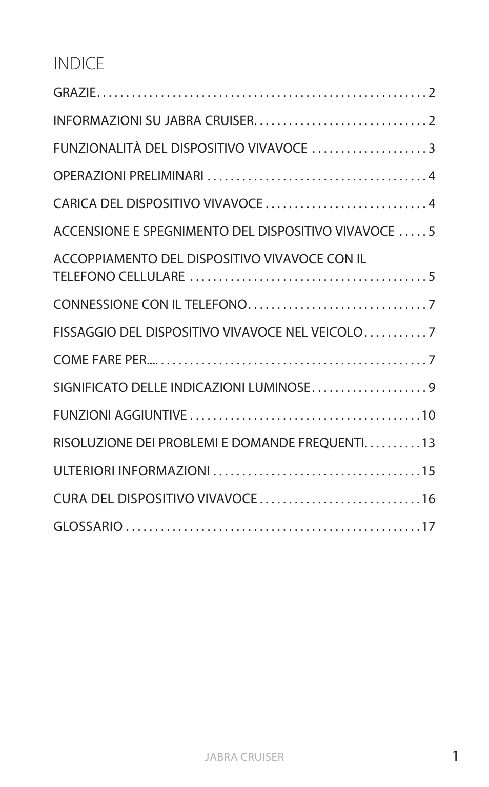 Italiano (fare clic qui per il manuale), It aliano, Indice | Jabra Cruiser User Manual | Page 204 / 491