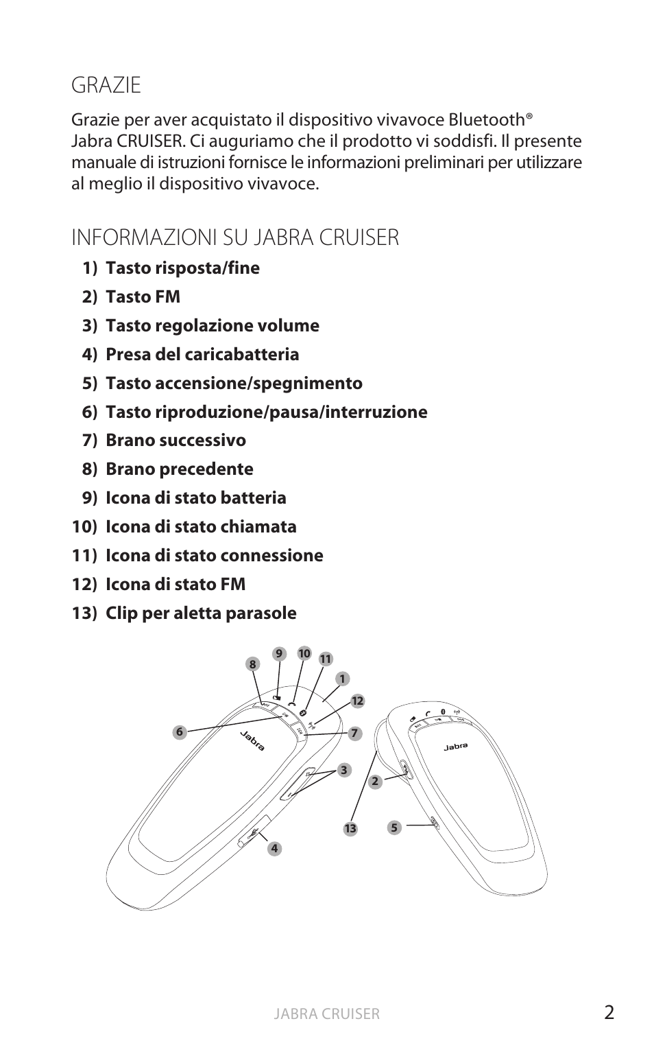 Grazie, Informazioni su jabra cruiser, It aliano | Jabra Cruiser User Manual | Page 205 / 491