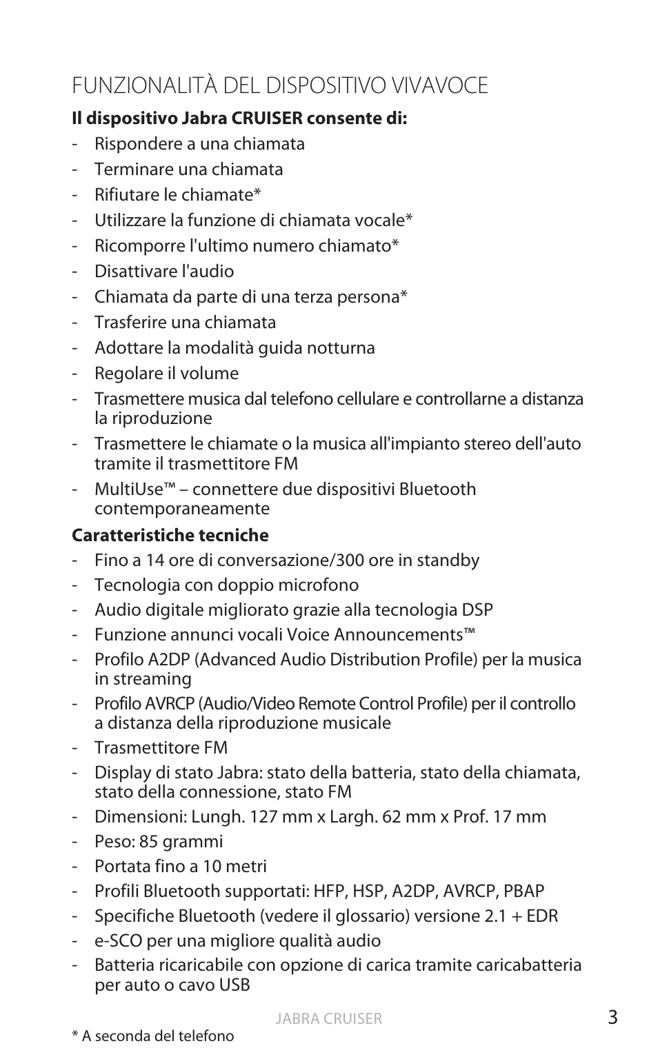 Funzionalità del dispositivo vivavoce, It aliano | Jabra Cruiser User Manual | Page 206 / 491