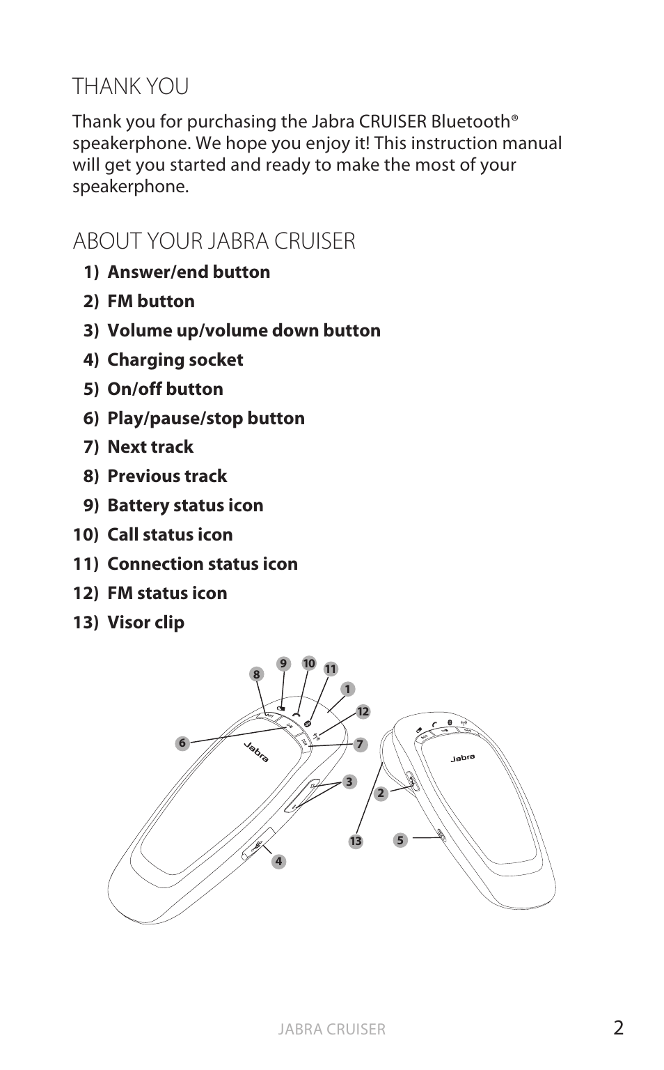 Thank you, About your jabra cruiser, English | Jabra Cruiser User Manual | Page 21 / 491