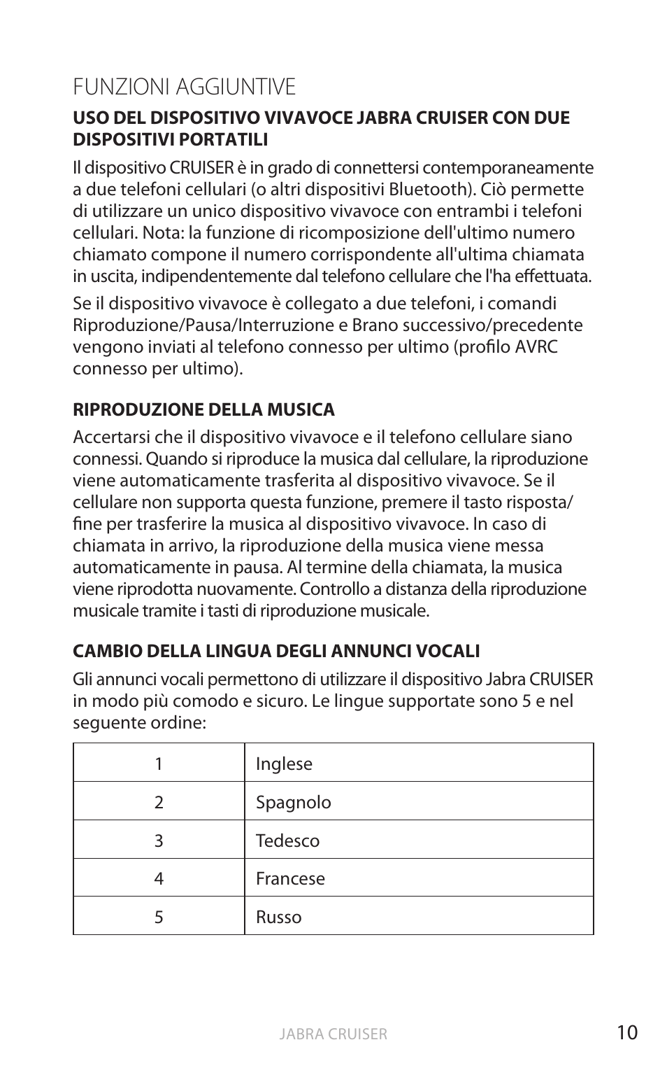 Funzioni aggiuntive, It aliano | Jabra Cruiser User Manual | Page 213 / 491