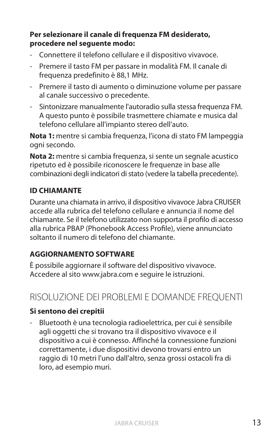 Risoluzione dei problemi e domande frequenti, It aliano | Jabra Cruiser User Manual | Page 216 / 491