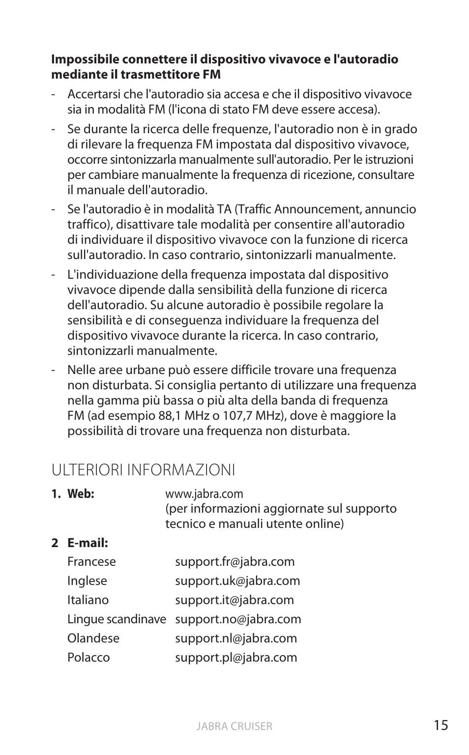 Ulteriori informazioni, It aliano | Jabra Cruiser User Manual | Page 218 / 491