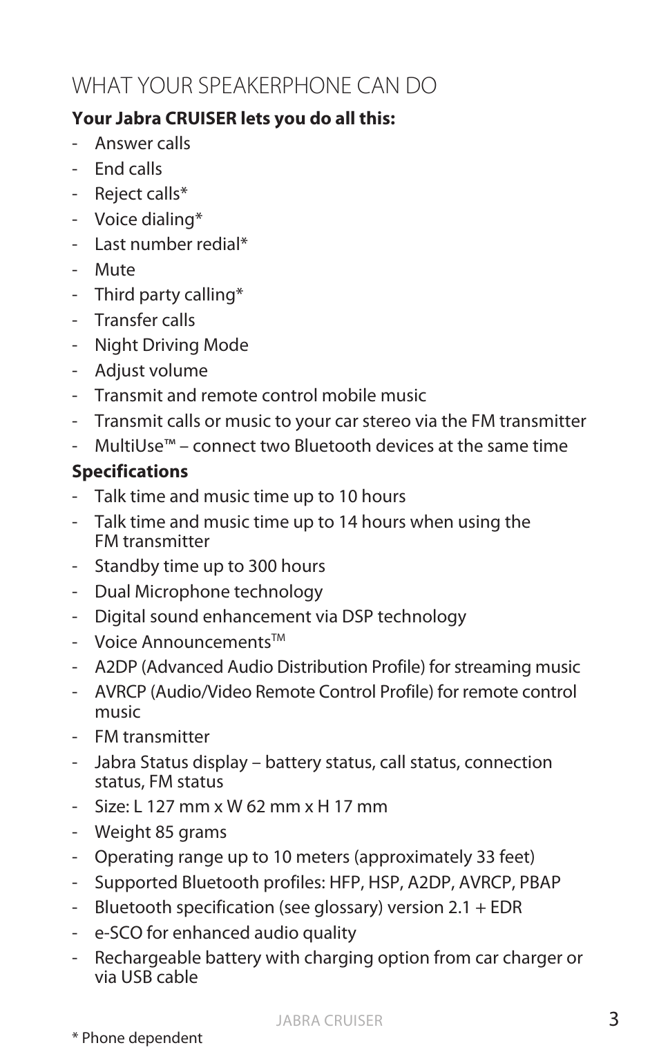 What your speakerphone can do, English | Jabra Cruiser User Manual | Page 22 / 491
