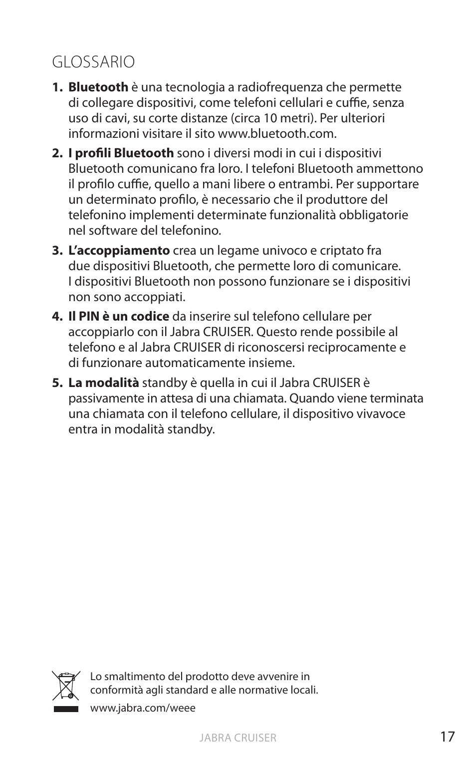 Glossario, It aliano | Jabra Cruiser User Manual | Page 220 / 491