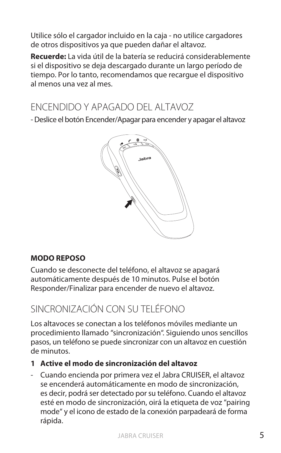 Encendido y apagado del altavoz, Sincronización con su teléfono, English | Jabra Cruiser User Manual | Page 240 / 491