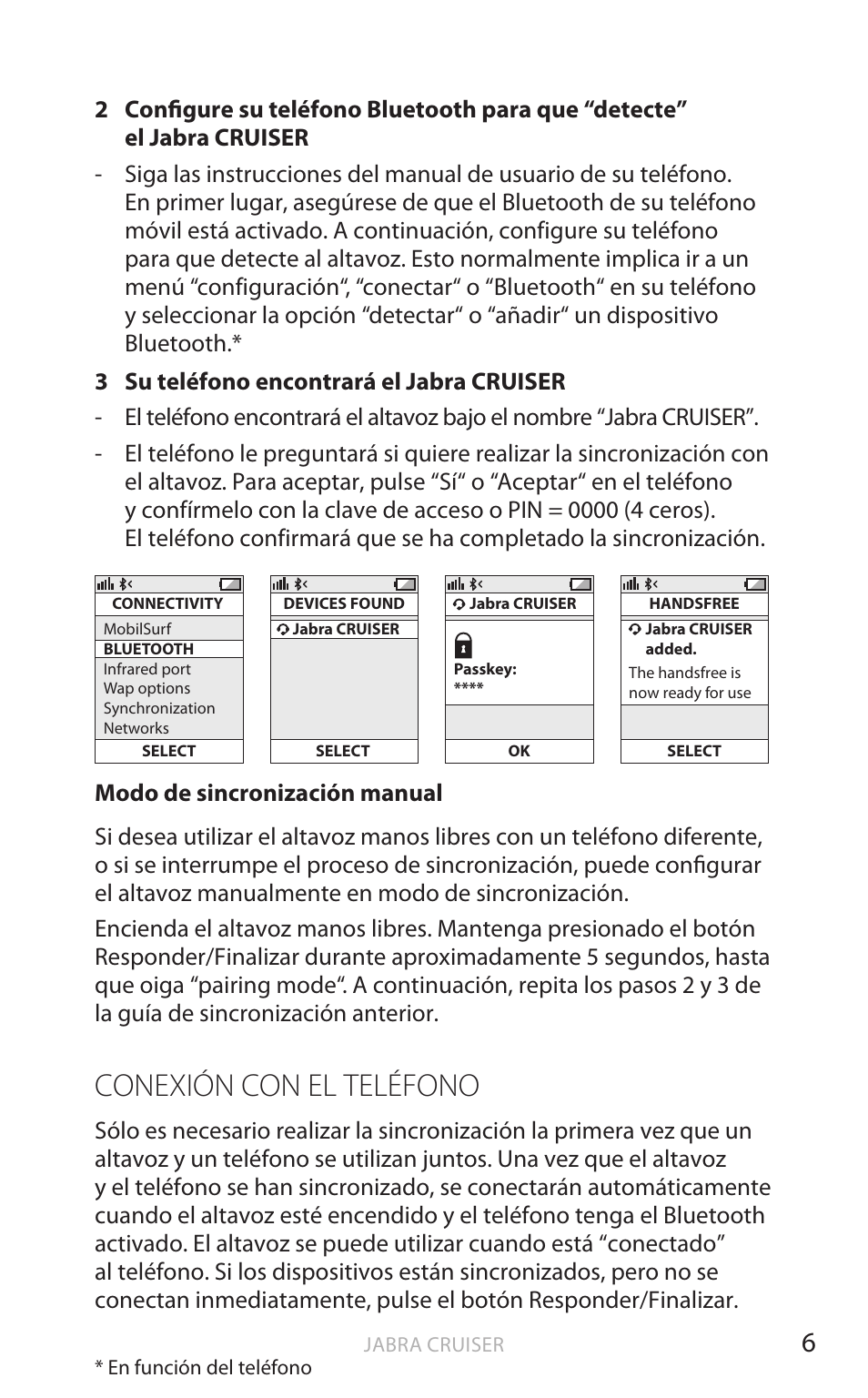 Conexión con el teléfono, English | Jabra Cruiser User Manual | Page 241 / 491