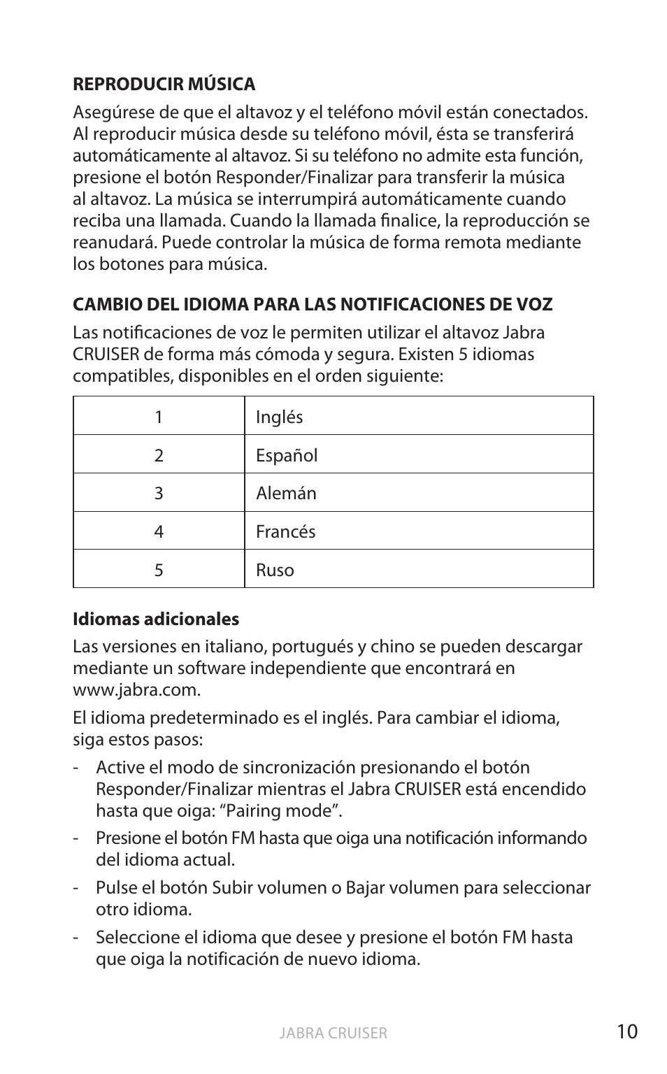 English | Jabra Cruiser User Manual | Page 245 / 491
