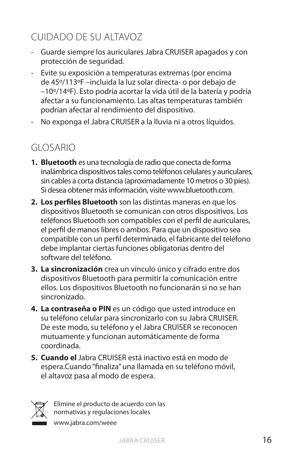 Cuidado de su altavoz, Glosario, English | Jabra Cruiser User Manual | Page 251 / 491