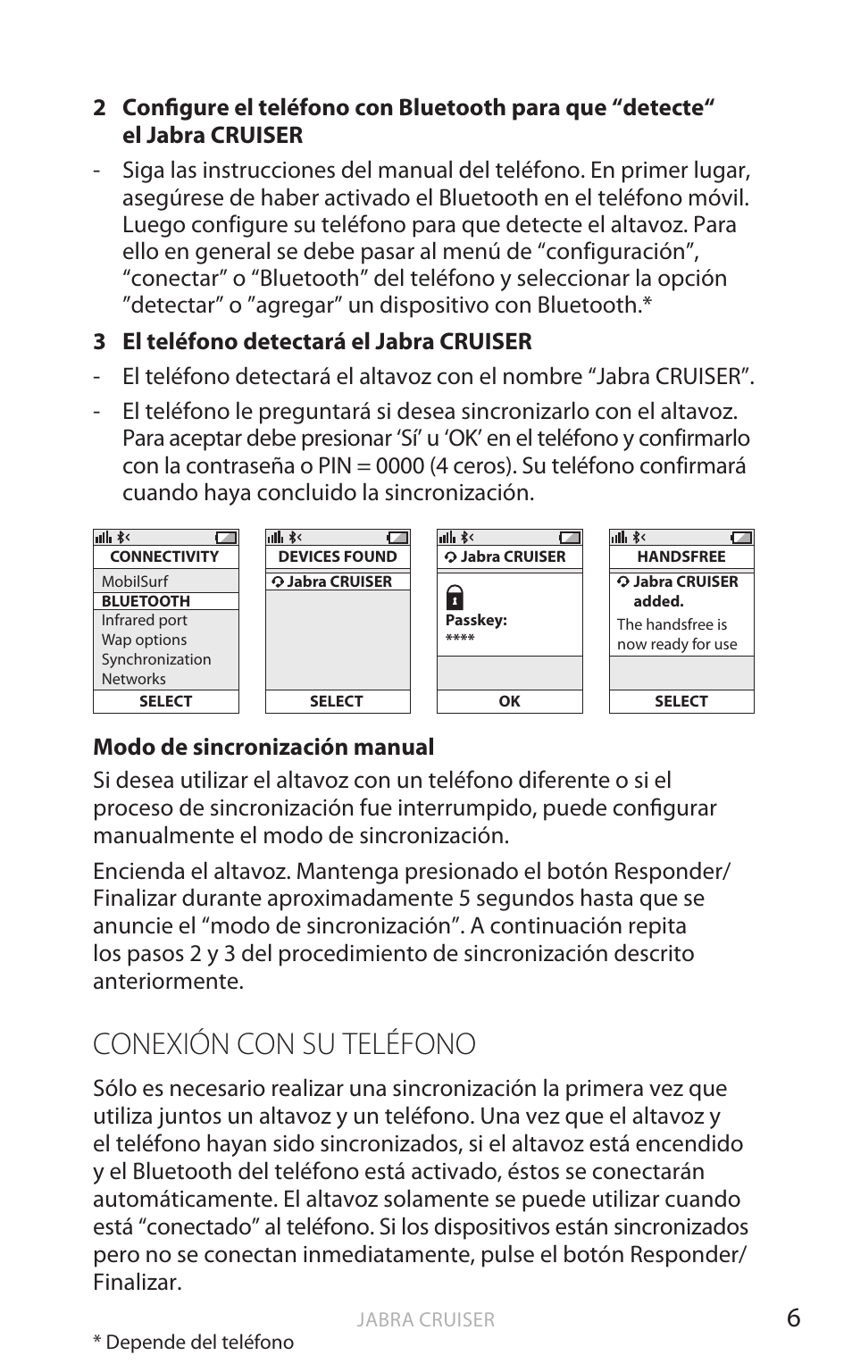 Conexión con su teléfono, Esp añol | Jabra Cruiser User Manual | Page 257 / 491